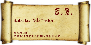 Babits Nándor névjegykártya